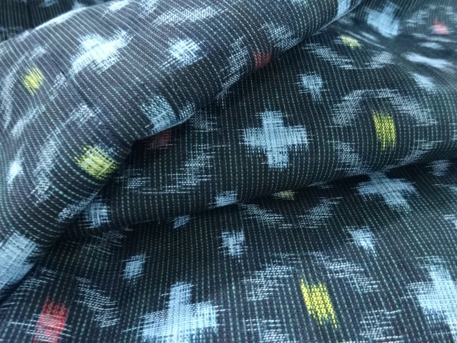  アンティーク　木綿本場久留米絣十字に七宝模様単衣着物